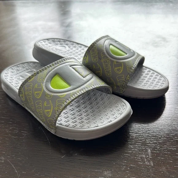 Champion Gray and Green Slide Sandals with Cushioned Footbed - Picture 3 of 6